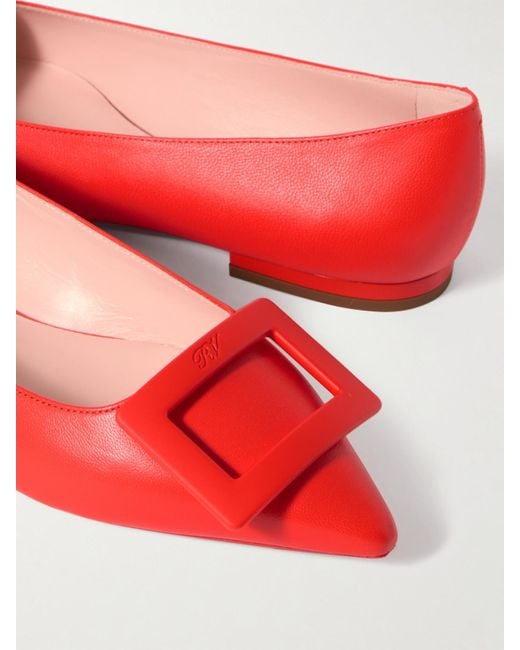 Roger Vivier Red Gommettine Buckled Leather Ballet Flats