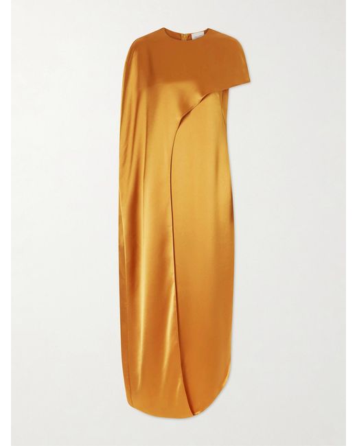 Galvan Orange Clandestine Cape-Effect Asymmetric Satin Gown