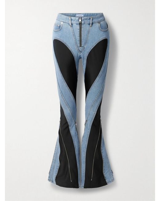 Mugler Blue Stretch Jersey-Paneled High-Rise Flared Jeans