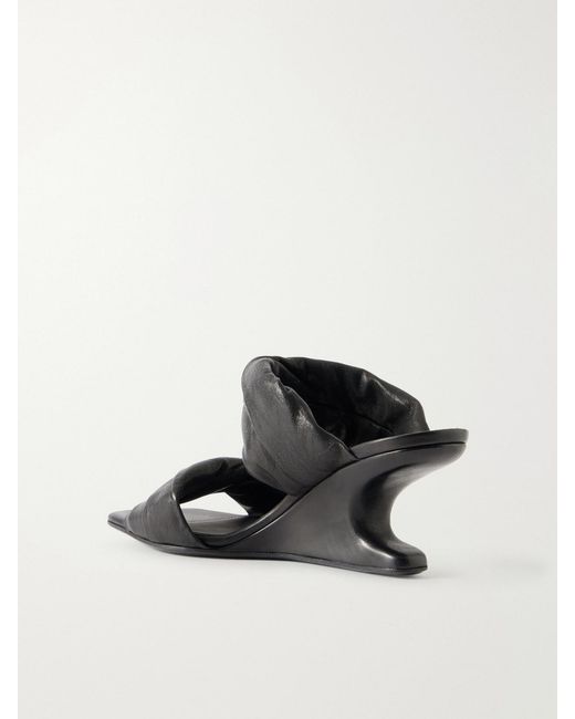 Rick Owens Black Twisted Cantilever Suede Wedge Mules