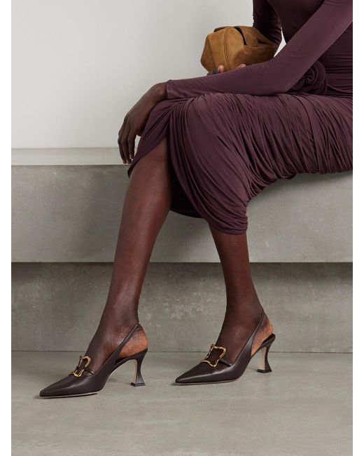 Manolo Blahnik Brown Nikkal 70 Leather Slingback Pumps