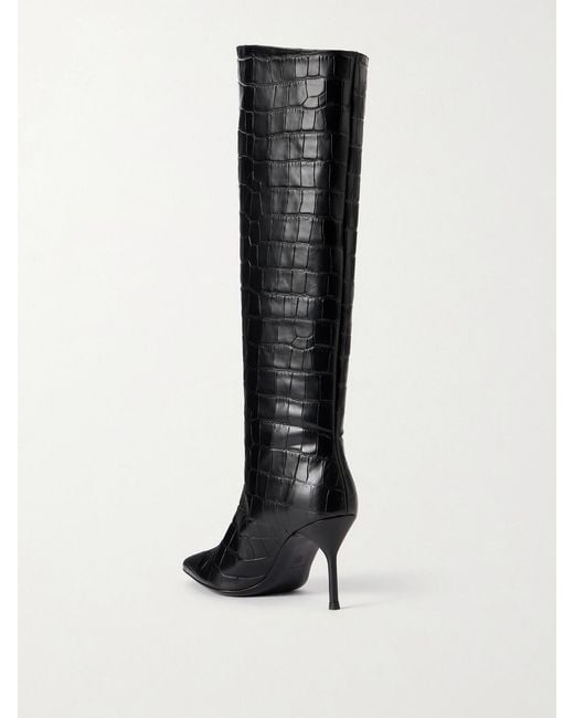 Staud Black Sebastian Croc-Effect Leather Knee Boots