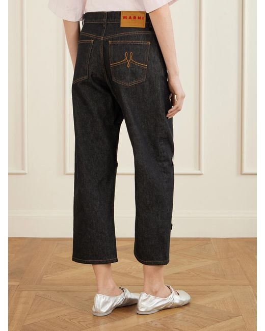 Marni Black Appliquéd Straight-Leg Jeans