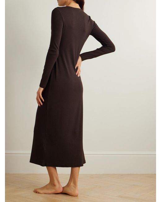 Skin Black Namaari Tie-Detailed Ribbed Pima Cotton And Modal-Blend Midi Dress