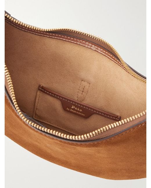 Polo Ralph Lauren White Leather-Trimmed Suede Shoulder Bag