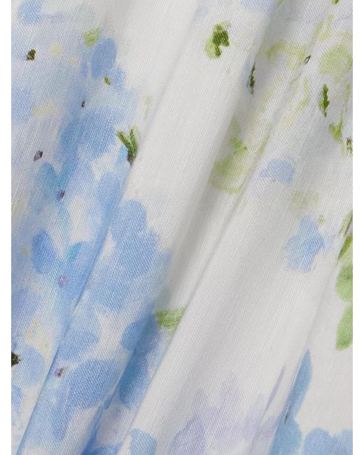 Aje. Blue Suzette Minikleid Aus Einer Bedruckten Leinenmischung