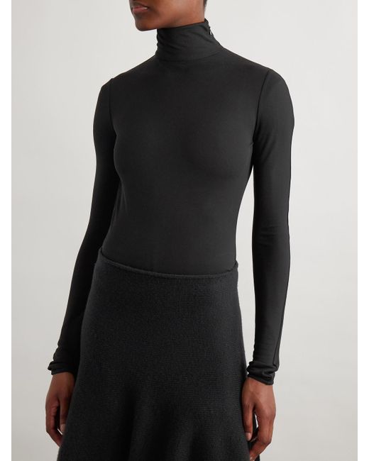 Alaïa Black Open-Back Jersey Turtleneck Bodysuit