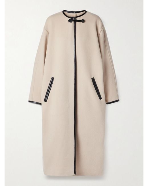 Isabel Marant Natural Elza Oversized Faux Leather-Trimmed Wool-Blend Felt Coat