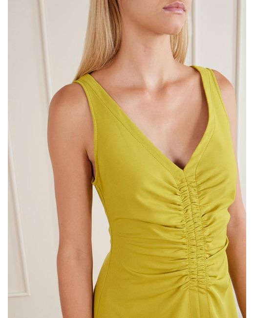 La Ligne Yellow Noemi Gathered Recycled-Crepe Midi Dress