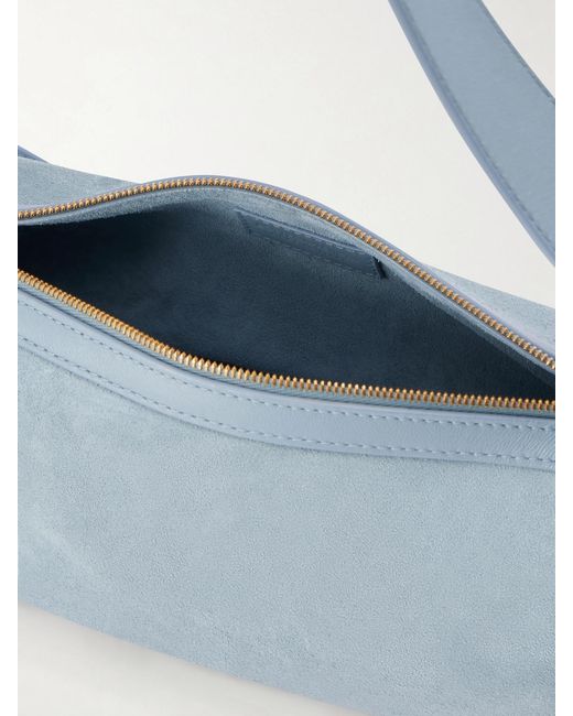 Bottega Veneta Blue Nodo Intrecciato Leather-Trimmed Suede Shoulder Bag