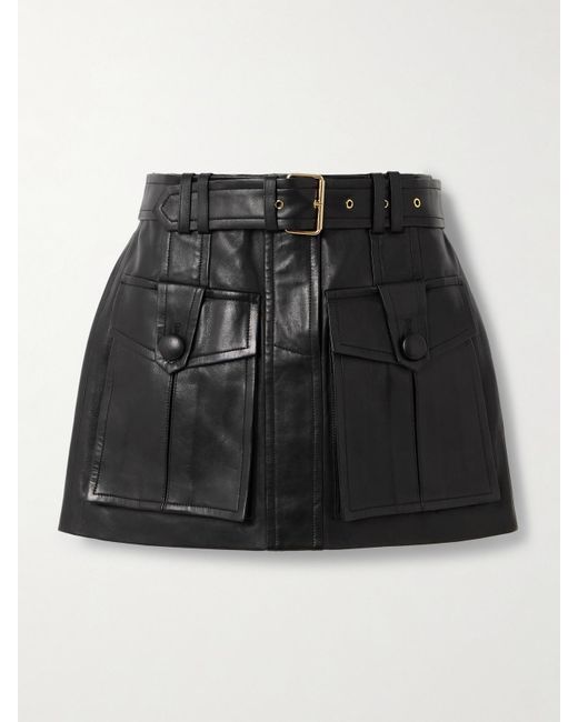 Balmain Black Minirock Aus Leder Mit Gürtel