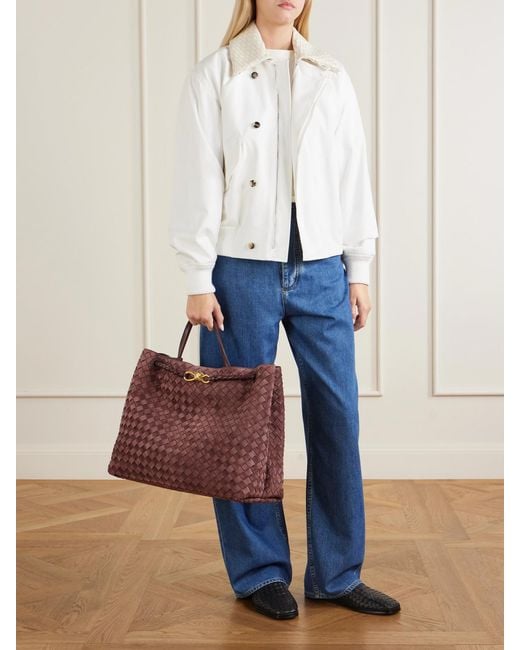 Bottega Veneta Red Andiamo Large Leather-Trimmed Intrecciato Suede Tote