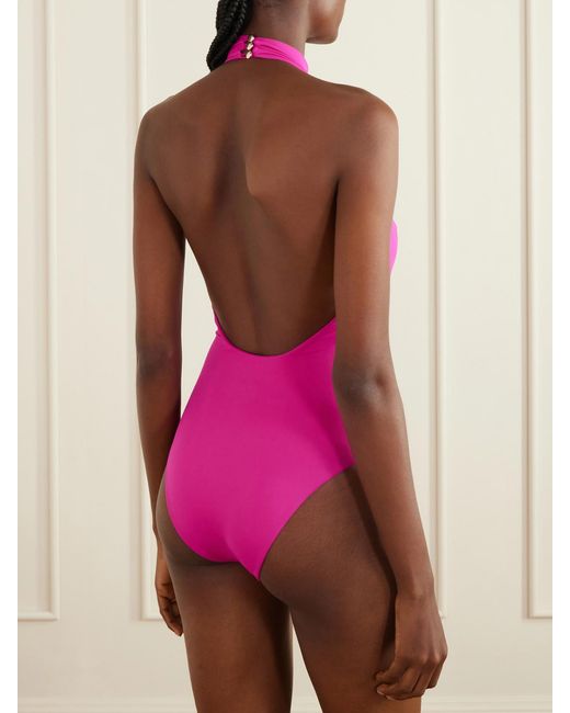 Taller Marmo Pink Knossos Fringed Swimsuit And Pareo Set