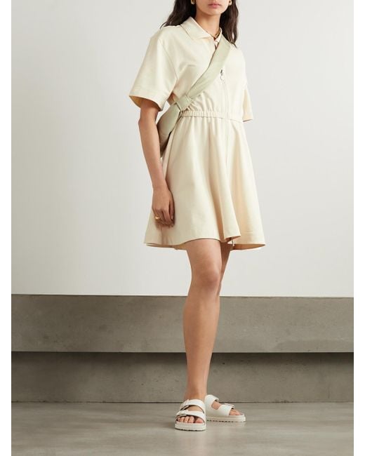 Moncler Natural Pleated Cotton-piqué Mini Shirt Dress