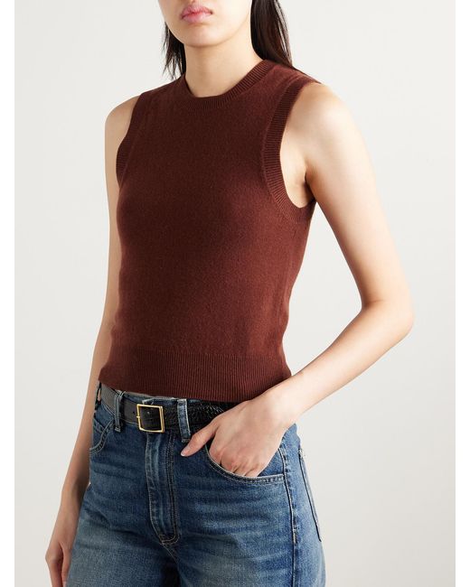Nili Lotan Brown May Cropped Cashmere Tank