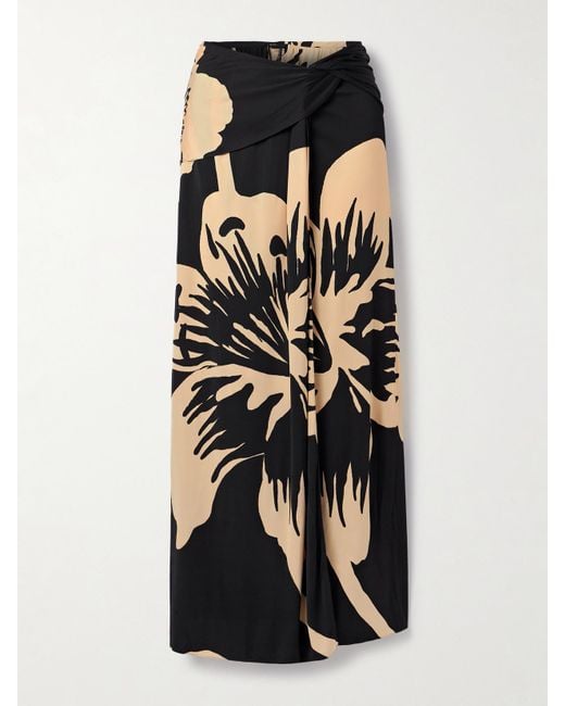 Johanna Ortiz Black Luminosity Maxirock Aus Stretch-Jersey Mit Blumenprint Und Raffungen