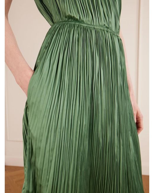 Aflalo Green Avelline Plissé-Satin Midi Skirt