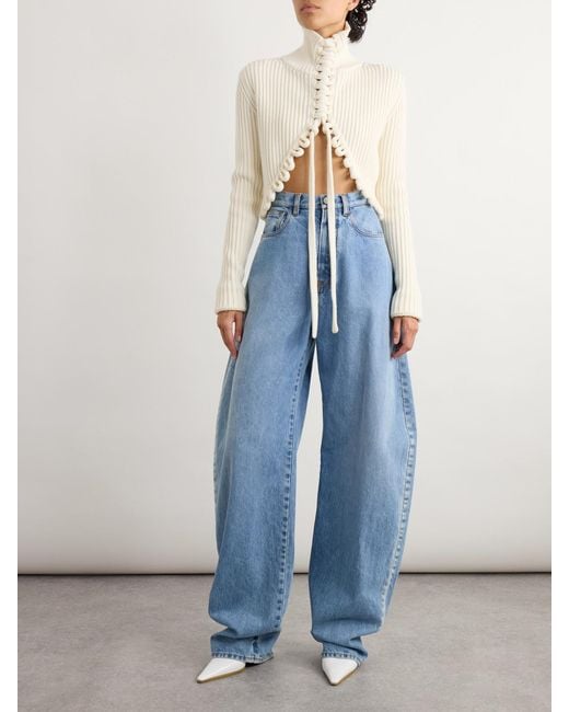 Alaïa Blue Round High-Rise Barrel-Leg Jeans