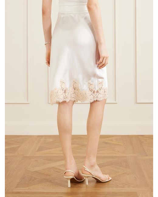 Doen White Elowette Lace-Trimmed Silk-Satin Midi Skirt