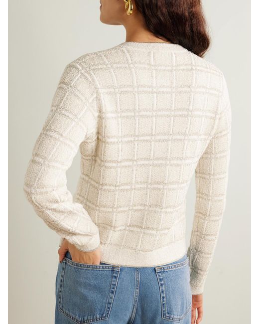 Gucci Natural Checked Metallic Jacquard-Knit Wool-Blend Cardigan