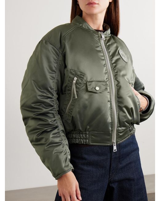 Canada Goose Green Jade Appliquéd Ruched Padded Satin Bomber Jacket
