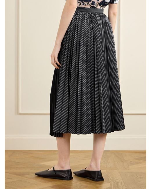 Sacai Black Pleated Striped Chiffon-Trimmed Cotton-Blend Poplin Maxi Skirt