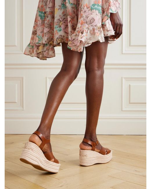 Chloé Natural Isla Leather Platform Wedge Sandals