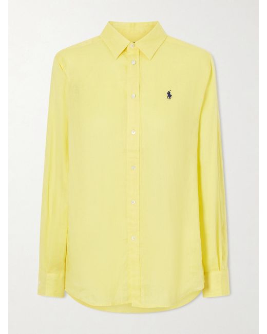Polo Ralph Lauren Yellow Logo-Embroidered Linen Shirt