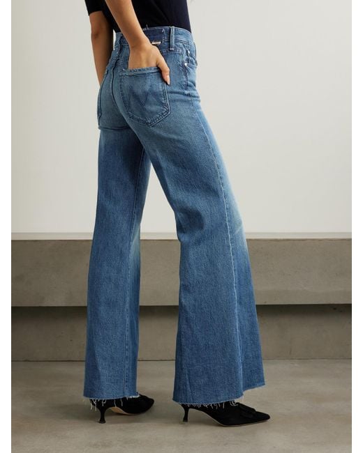 Mother Blue The Twister Sneak Distressed High-Rise Wide-Leg Jeans