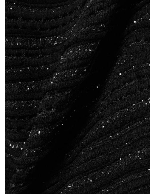 Balmain Black One-Shoulder Sequin-Embellished Ribbed-Knit Mini Dress