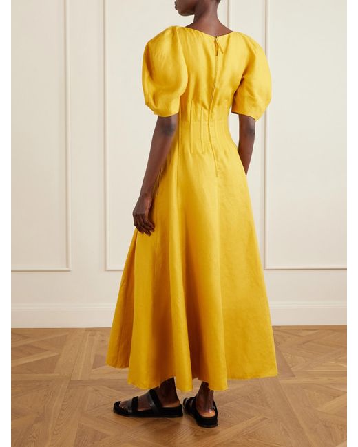 Gabriela Hearst Yellow Ranya Linen Midi Dress