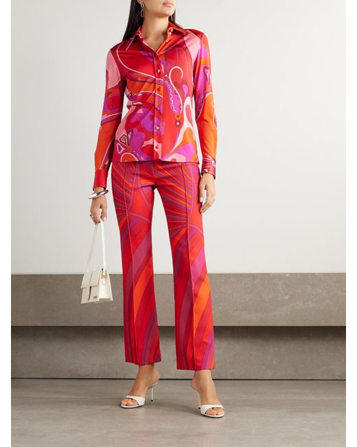 Emilio Pucci Red Hemd Aus Bedrucktem, Glänzendem Jersey