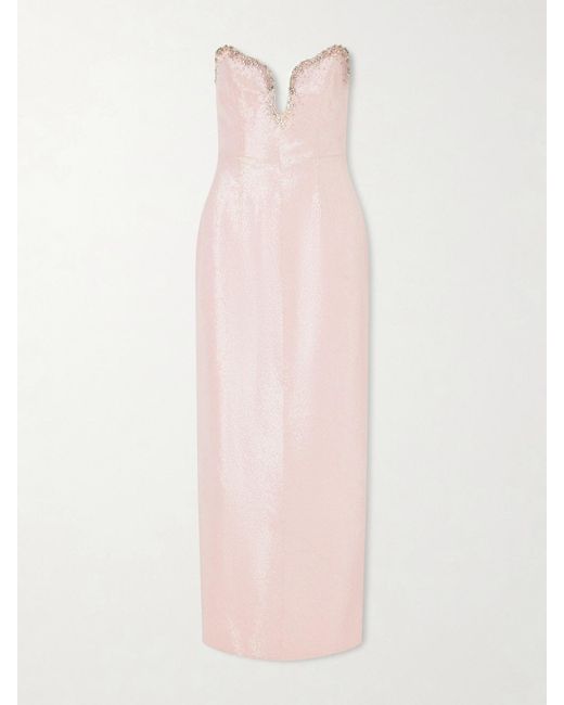 Clio Peppiatt Pink Selene Embellished Scalloped Strapless Satin-Crepe Gown