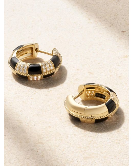 Yvonne Léon Natural Mini Créoles 9-Karat, Onyx And Diamond Hoop Earrings