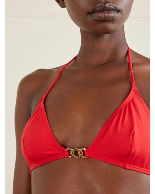 Nili Lotan Red Embellished Triangle Bikini Top