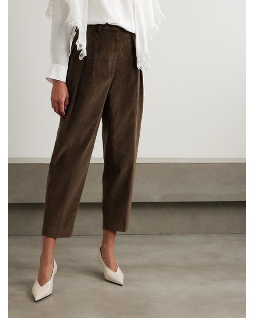 Altuzarra Brown Emmett Pleated Cotton-Corduroy Tapered Pants