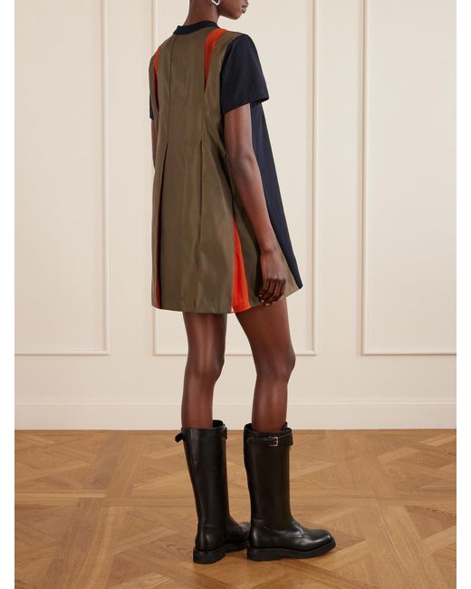 Sacai Blue Shell-Paneled Cotton-Blend Jersey Mini Dress