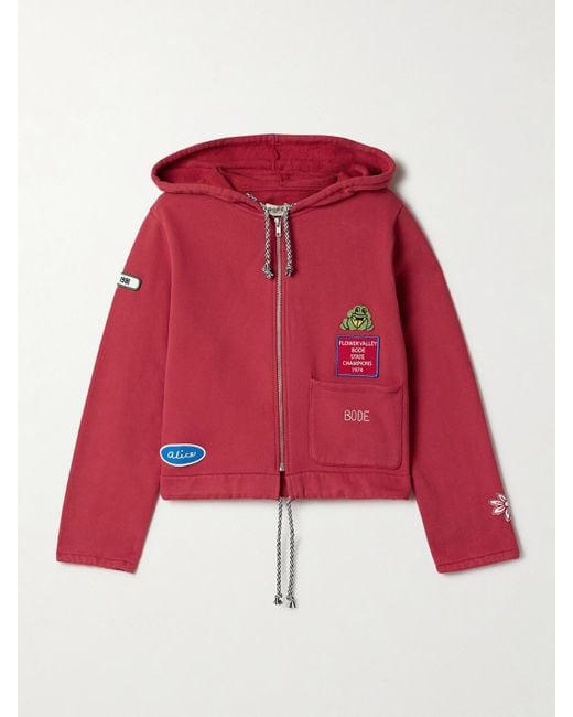 Bode Red Camper Hoodie Aus Baumwoll-Jersey Mit Applikationen