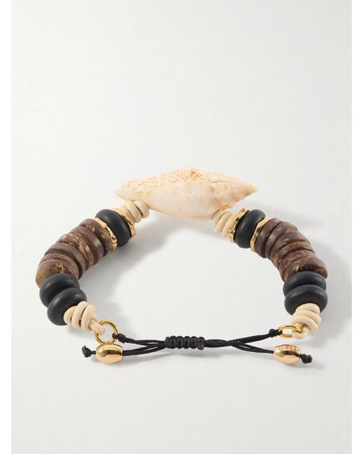 Tohum Design Natural Samsara-Plated, Leather And Seashell Beaded Bracelet