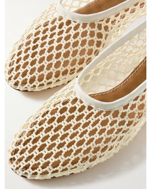 Staud Natural Alba Leather-Trimmed Crocheted Ballet Flats