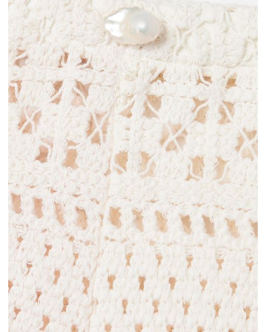 SARA CRISTINA Natural Playa Shorts Aus Gehäkelter Baumwolle Mit Perle