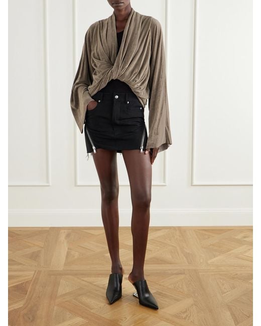 Rick Owens Natural Twist Draped Velvet Crop Blouse