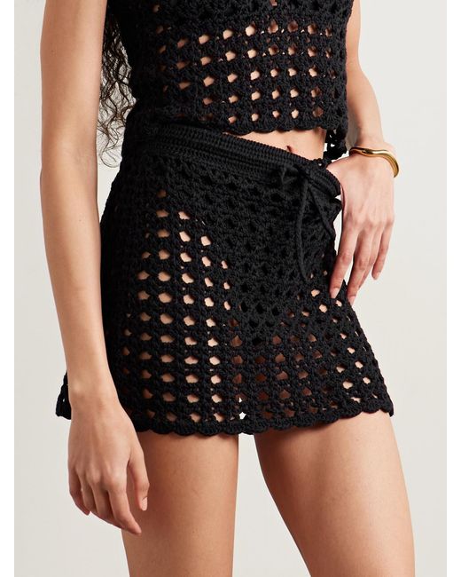 Suzie Kondi Black Crete Open-Knit Cotton Mini Skirt