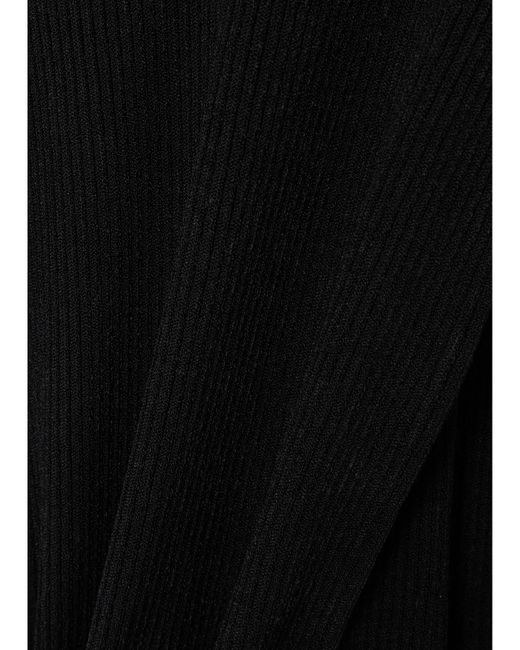 Alaïa Black Hooded Ribbed-Knit Midi Dress
