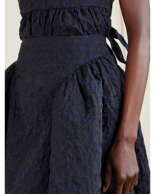CECILIE BAHNSEN Blue Fabiola Embroidered Cotton-Blend Cloqué Midi Skirt