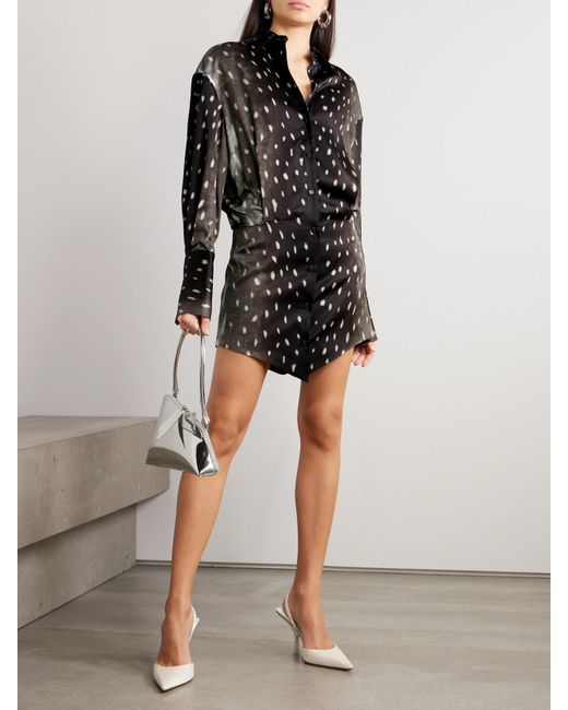 The Attico Silvye Asymmetric Cheetah print Satin twill Mini Shirt