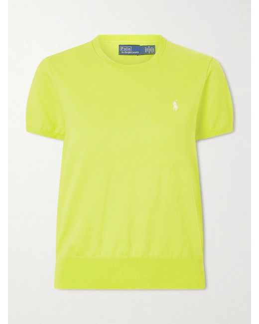 Polo Ralph Lauren Yellow Embroidered Cotton-Blend Sweater
