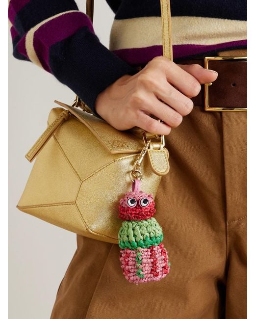 Anya Hindmarch Red Sea Urchin Leather-Trimmed Raffia Bag Charm