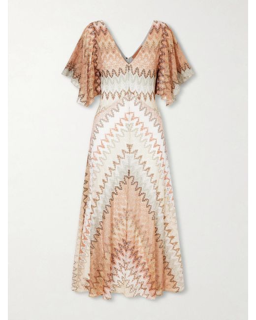 Missoni Natural Striped Metallic Crochet-Knit Midi Dress