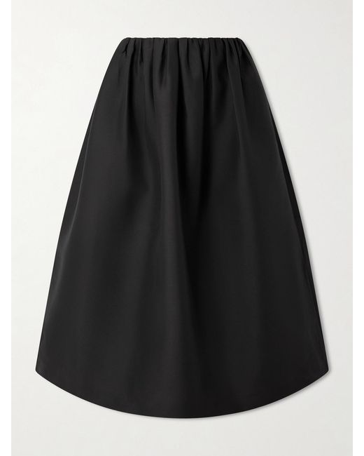 Totême Black Gathered Wool And Silk-Blend Midi Skirt